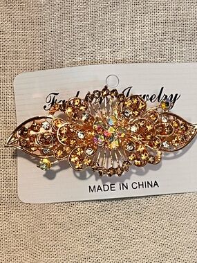 Fashion Gold Crystal Floral Hair Barrette